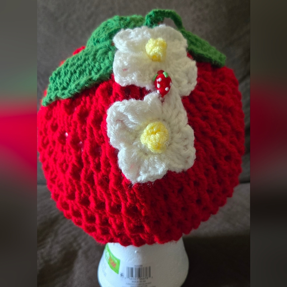 Handmade Red Crochet Apple with Floral Accents